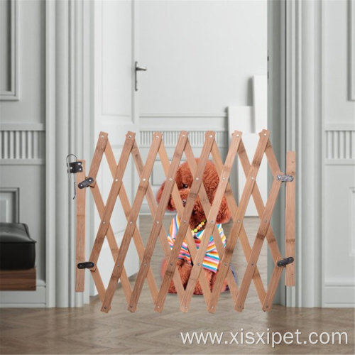 Pet Gate fence Wooden Retractable Dog Sliding Door